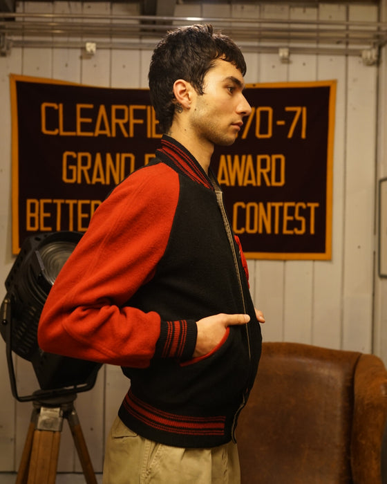 Black and Red Wool Varsity Jacket (M)