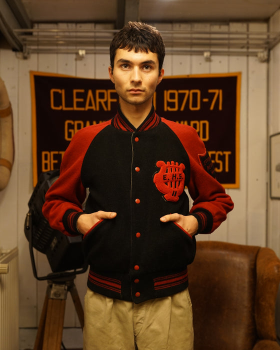 Black and Red Wool Varsity Jacket (M)